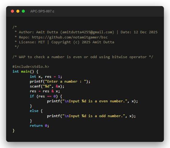 WAP to check a number is even or odd using bitwise operator